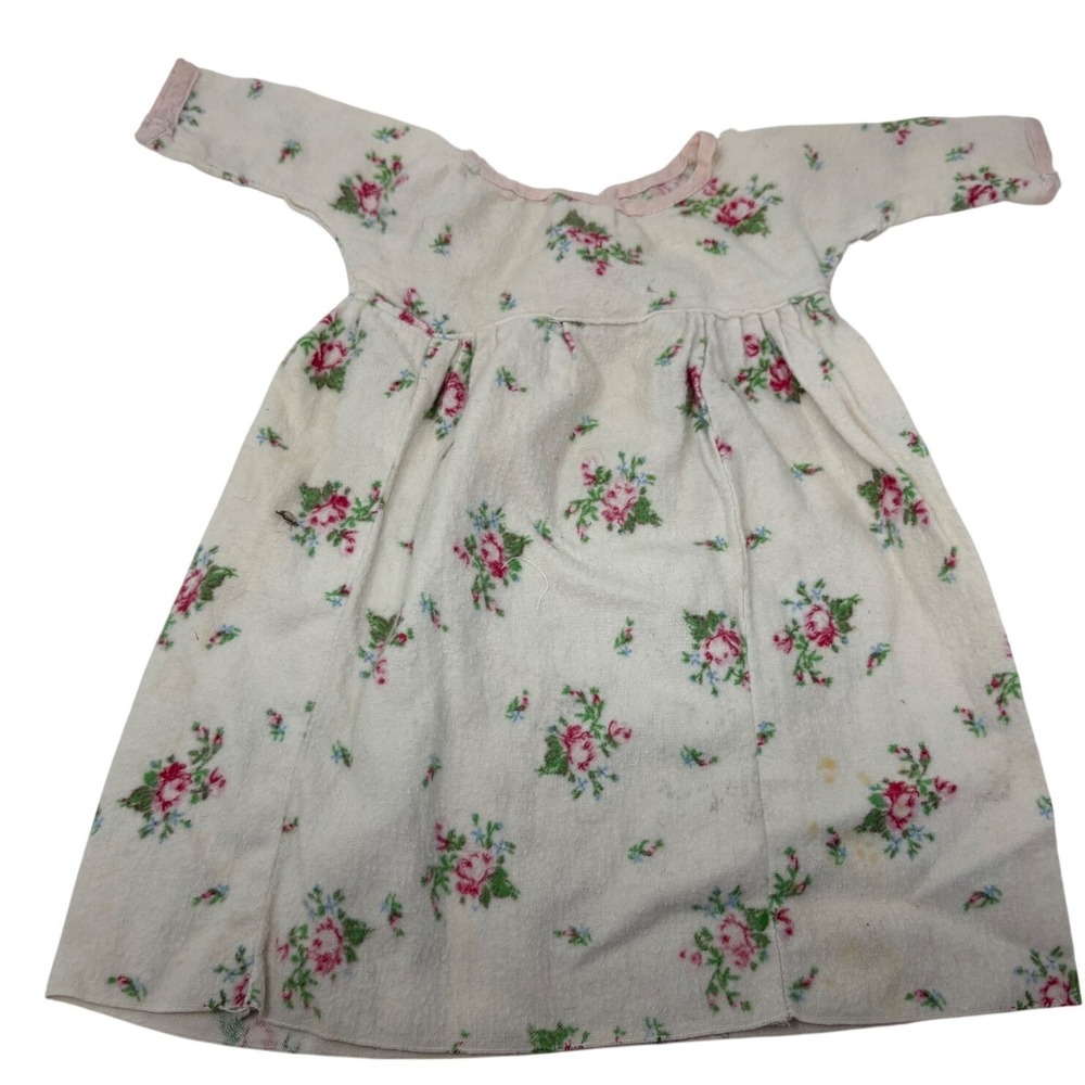 Vintage Floral Flannel Baby Doll Dress Cream Pink Rosebud 0-3 mos